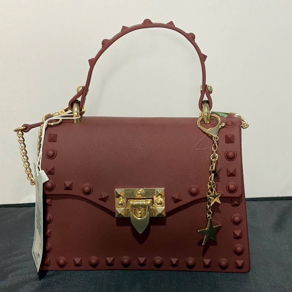 Most Wanted USA Studded Jelly Handbag Burgundy Wine PVC Crossbody Star Charm NWT